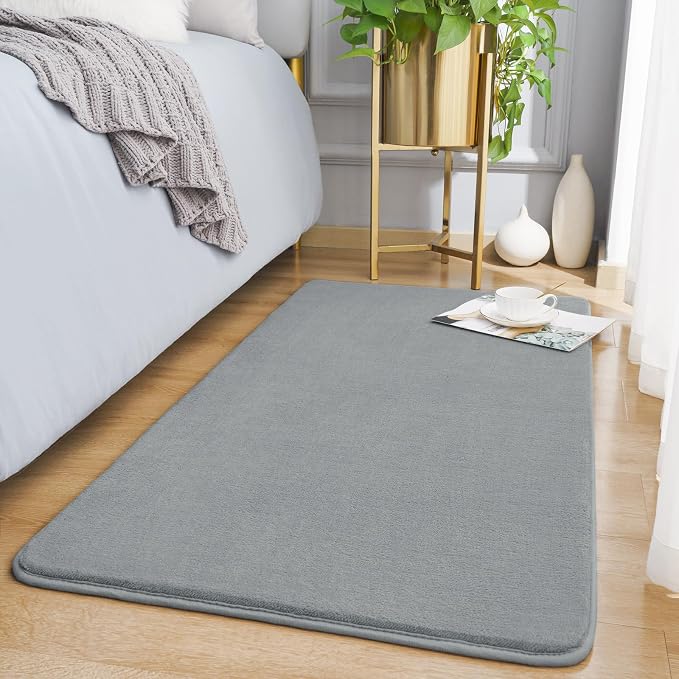 Amearea Modern Washable Runner Rugs, 2x4 Feet Grey Bedroom Runner Rug | Small Area Rugs for Bedroom Living Room, Non Slip Memory Foam Rug for Hallway Entryway Kids Boys Girls Room Laundry Room