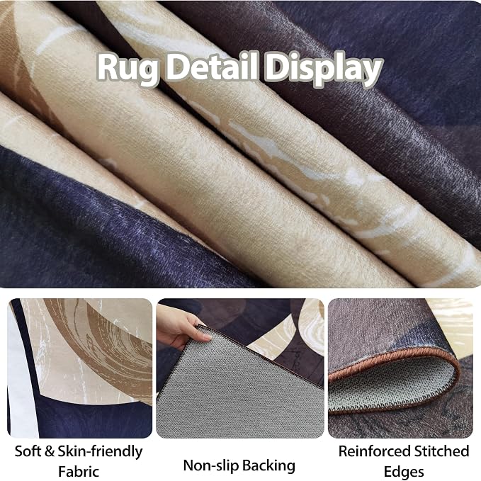 Washable Area Rug for Living Room, Indoor, Dinig Room – Soft Pile Non-Slip Rug for Kitchen – Modern Contemporary Design Machine Washable Carpet, Foldable Rug, Easy to Clean – (4X5-Coffee)