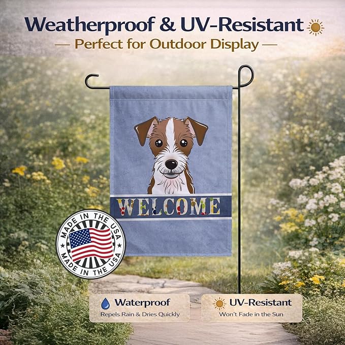 Caroline's Treasures BB1388GF Jack Russell Terrier Welcome Garden Flag, Blue Mailbox Flag Decorative Yard Flag Banner Outside Patio Artwork Yard Flower Beds, Garden Size, Multicolor