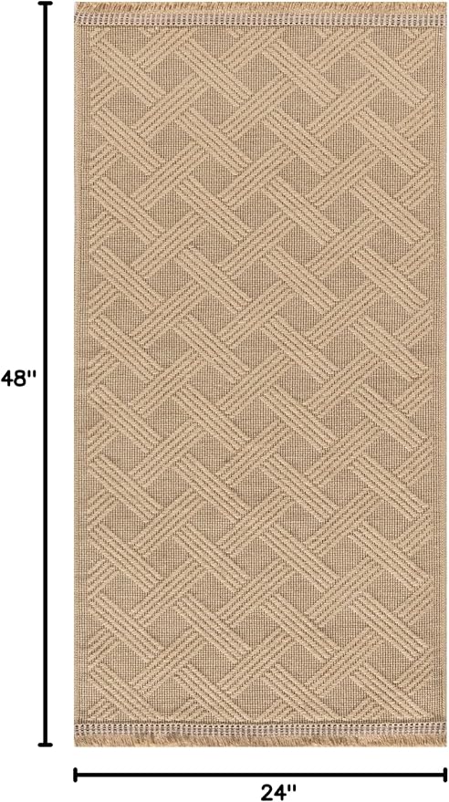 Nourison Home Washable Organic Geometric Natural 2' x 4' Area -Rug, Easy -Cleaning, Non Shedding, Bed Room, Living Room, Dining Room, Kitchen (2x4) )