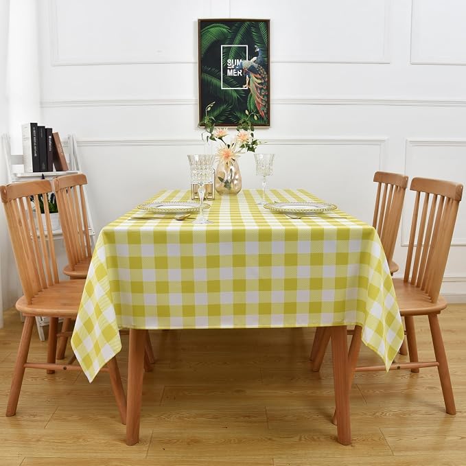 Classic Gingham Tablecloth Fabric - Oblong 58x120 Water Resistant Chequered Pattern Table Cloth for Indoor/Outdoor Use - Tabletop Cover for Birthday, Picnics, Gardens, and Parties