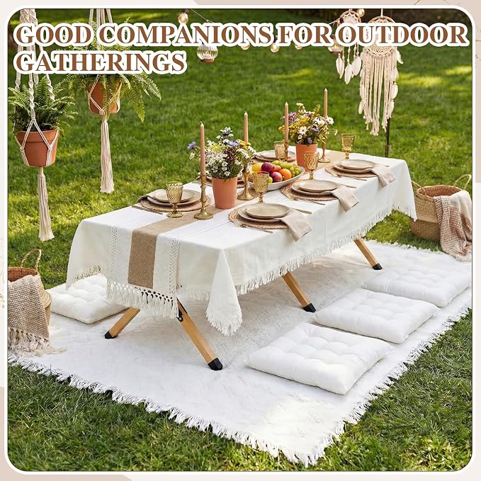 Novabright Picnic Kit Folding Picnic Table Extra Large Outdoor Boho Blanket Beige Table Runner Floor Pillow Covers Woven Cotton Oversize Washable for Camp Wedding(Cream White,Floor Cushions,10 Pcs)