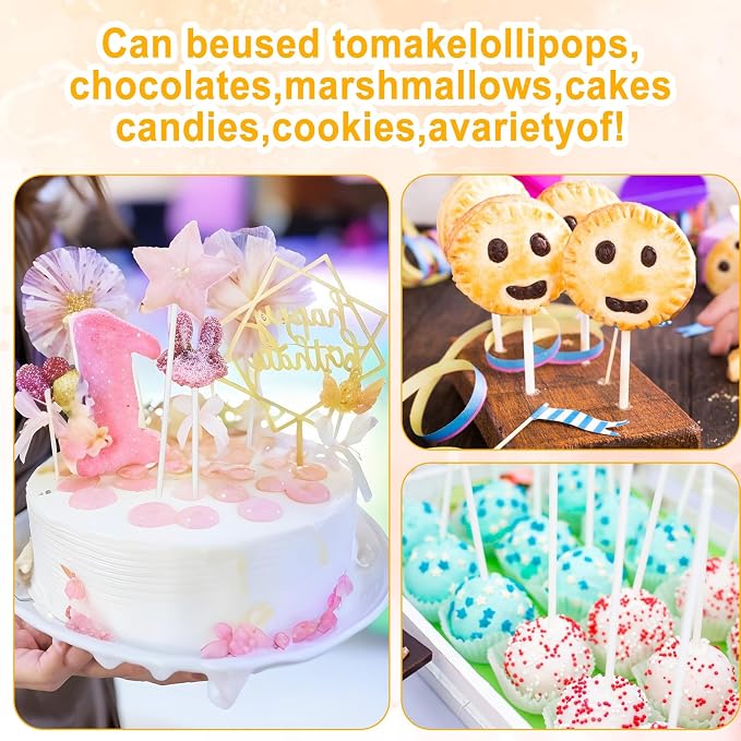 1500Pcs White Lollipop Sticks, 6IN Cake Pop Sticks with Clear Treat Bags & Gold Twist Ties for Candy Making Accessories