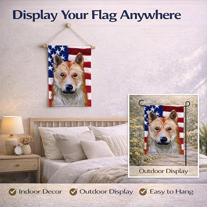 Caroline's Treasures CK6596GF Korean Jindo American Flag Garden Flag Mailbox Flag Decorative Yard Flag Banner Outside Patio Artwork Yard Flower Beds, Garden Size, Multicolor