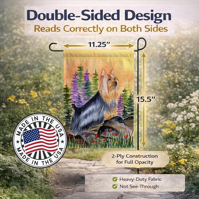 Caroline's Treasures SS8262GF Silky Terrier Garden Flag Mailbox Flag Decorative Yard Flag Banner Outside Patio Artwork Yard Flower Beds, Garden Size, Multicolor