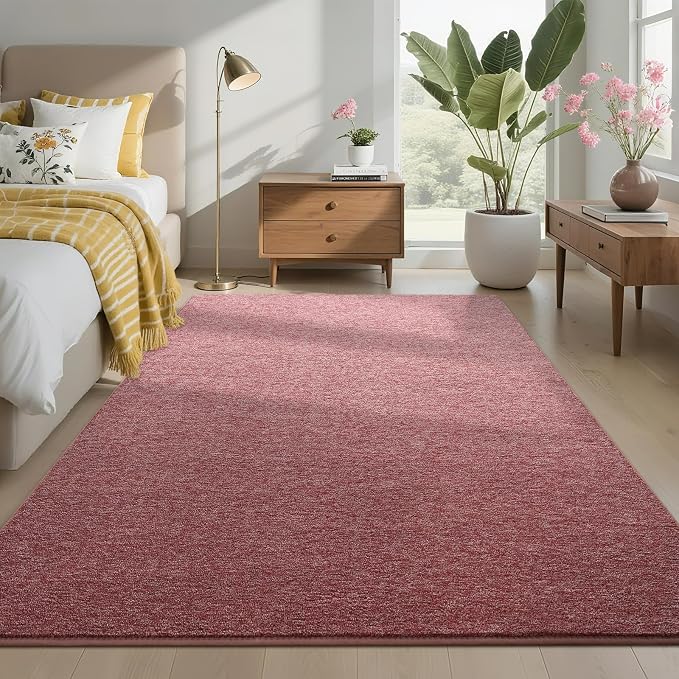 4x6 Dark Red Area Rug | Washable Memory Foam, Low Pile Non Slip Indoor Carpet for Living Room Bedroom Office Classroom College Dorm Room Home Decor