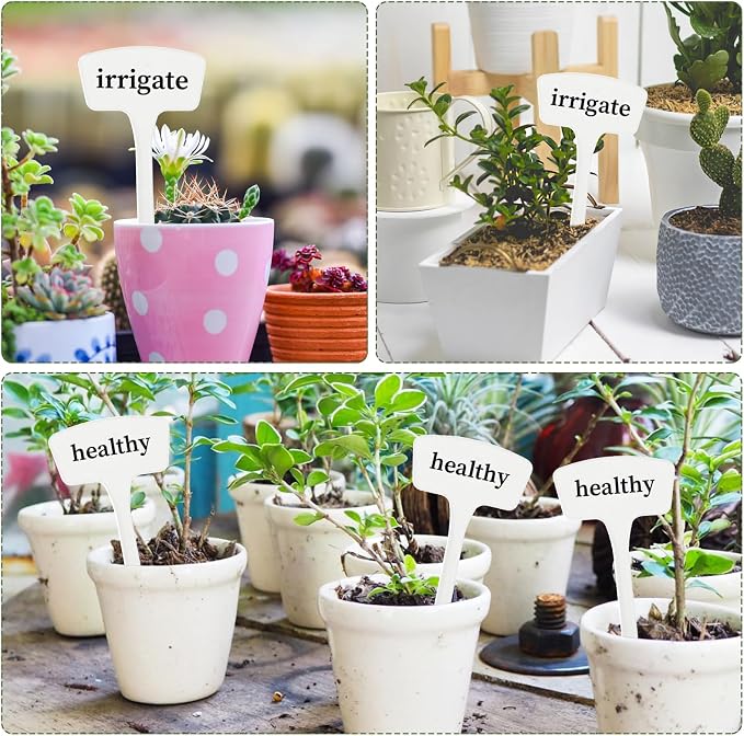 100 Pcs Plant Labels,T-Type 10.63inch Large Plastic Plant Tags Waterproof Plant Makers Nursery Garden Labels for Outdoor Indoor Plants Flowers Vegetable Potted Belt Marker Pen (White)