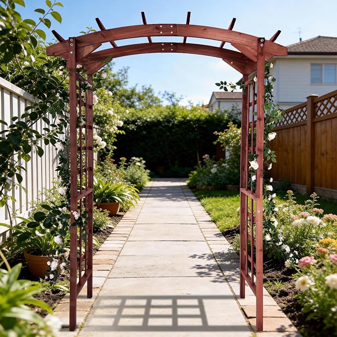 Garvee 85 in Wooden Garden Arbor,Solid Fir Wood Trellis for Plant Climbing,Wedding Ceremony Decoration Pergola for Garden Backyard,Lawn,Teak