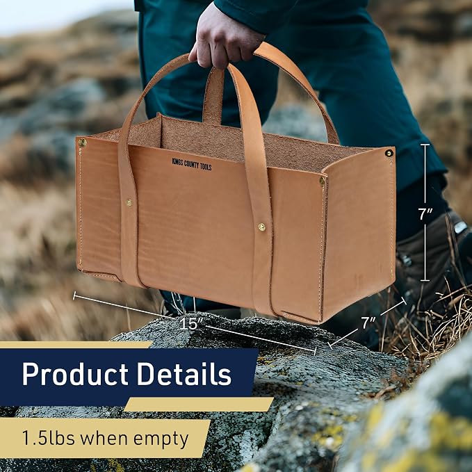 Kings County Tools Buffalo Leather Tool Tote Bag | Large Storage Capacity | Easy to Access & Transport | Heavy-Duty Cowhide Carrying Straps | 1/8” Thick Hide | Sewn in America