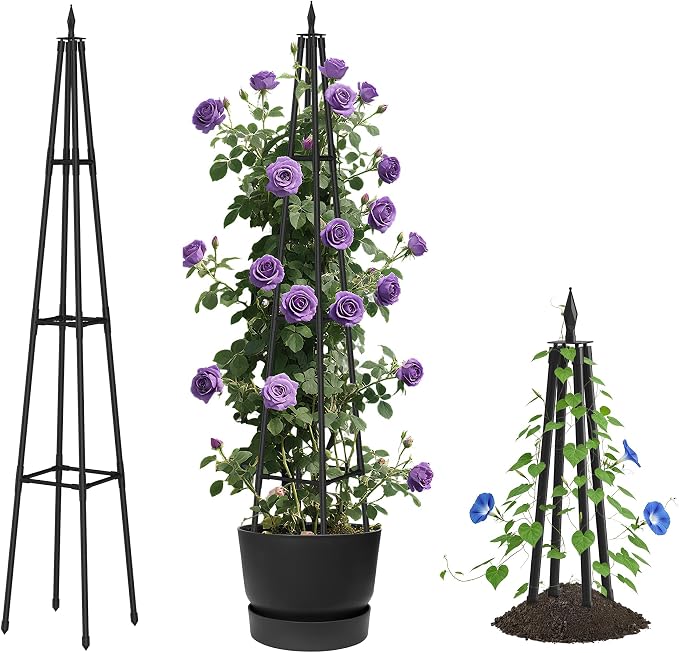 Alisisfores 5.2 FT Obelisk Trellis for Climbing Plants,Garden Trellis with Extra Thickened Plastic-Coated Metal Pipes, Outdoor & Indoor Garden Support for Potted Plants, Black