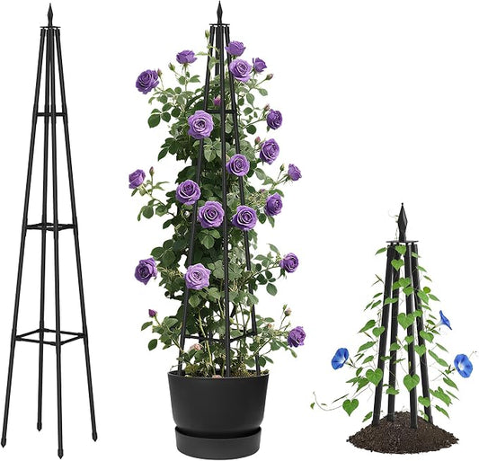 Alisisfores 5.2 FT Obelisk Trellis for Climbing Plants,Garden Trellis with Extra Thickened Plastic-Coated Metal Pipes, Outdoor & Indoor Garden Support for Potted Plants, Black