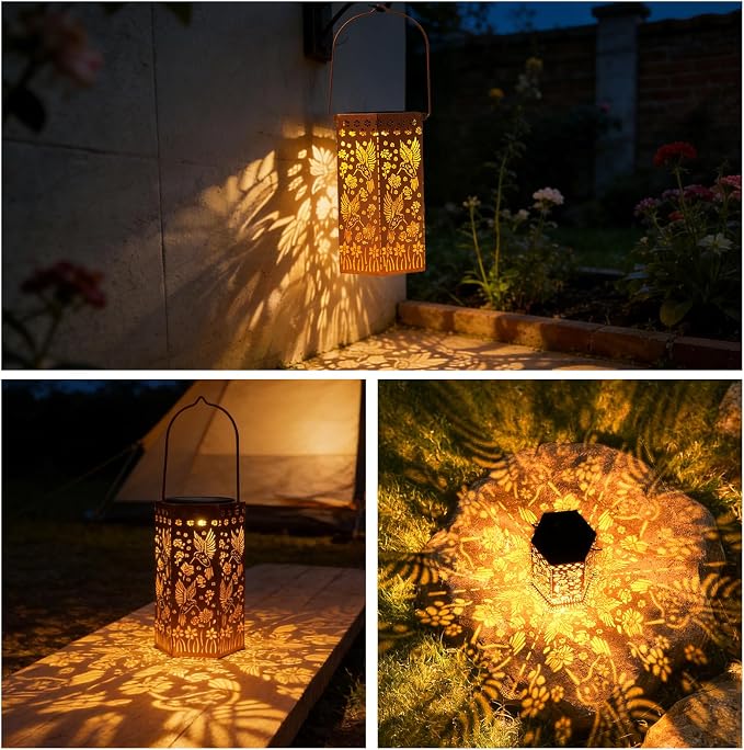 Solar Lanterns Waterproof Hummingbird Hanging Outside Decoration for Patio | Exquisite hummingbird pattern,antique bronze metallic color, IP65 waterproof,high conversion solar panel,high-brightness LED.