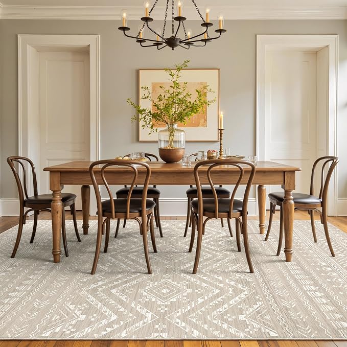 Miukiki 5x7 Washable Area Rug for Living Room, Soft Non Slip Rug Brown | Non-Slip Thin Throw Rug for Bedroom Kitchern Dining Room Office, Low Pile Indoor Floor Carpet with Vintage Pattern 5'x7'
