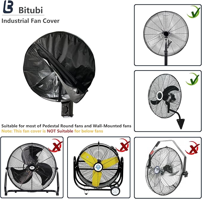 Bitubi Wall Mount Fan Cover,Waterproof Outdoor Fan Covers,Compatible for 30 Inch Industrial Fan and Pedestal Fan,Heavy Duty 600D oxford Dustproof Fan Cover (Black)