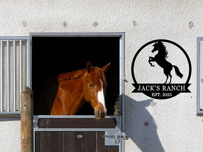 Personalized Metal Horse Sign, Custom Family Name Metal Horse Sign for Yard & Garden Decor, Farmhouse Decor, Outdoor Decor