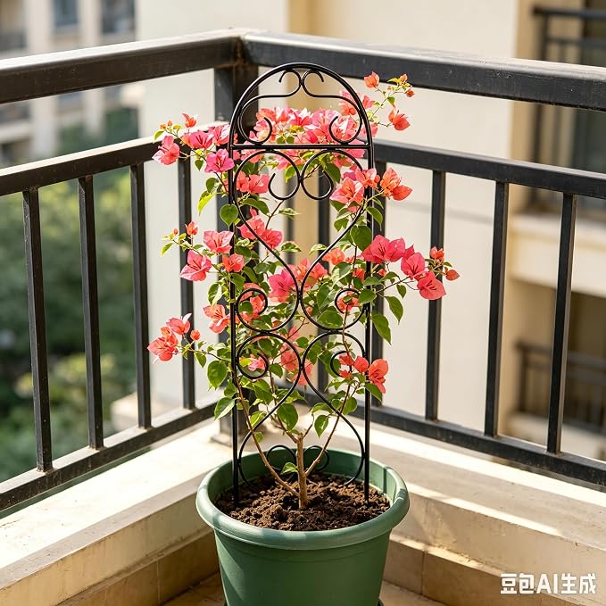 Hosley Set of 2 Iron Wave Pot Trellis 7.5" W x 27" H, Ideal Gift for Floral Arrangements Wedding or Party and Use Next to Structures Home or in Planters for Growing Floral Plants Vines and Vegetable