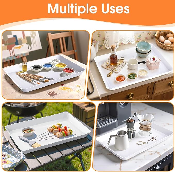 10-Pack Serving Tray, Serving Platter for Parties, Entertaining, Camping & Food Display, Reusable & Stackable Plastic Trays in Kitchen, Rectangular Food Platters for Cookie, Appetizer(White)