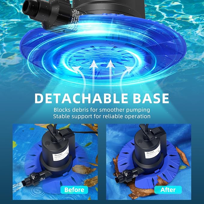 Automatic Pool Cover Pump, 1/4 HP, 1800 GPH, Check Valve, 25 FT Cord | 115V Nylon Pump Starts At 2 In And Stops At 3/8 In, Adapter Fits 3/4 In Garden Hose And 1-1/4 In Drain Hose, A Rope Included