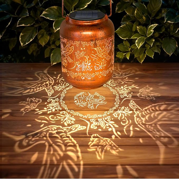 Hummingbird Solar Lanterns Outdoor Waterproof, Birthday Gifts for Women Mom Grandma, Copper Metal Hanging Solar Lights for Yard Garden Decor Hummingbird Gardening Gifts