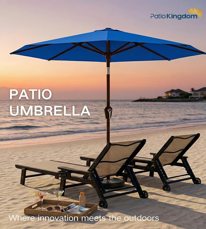 PatioKingdom 10FT Patio Umbrella with Push Button Tilt and Crank, Outdoor Market Umbrella with 8 Fiberglass Ribs, UV Protection Table Umbrella for Pool,Backyard,Garden,Deck