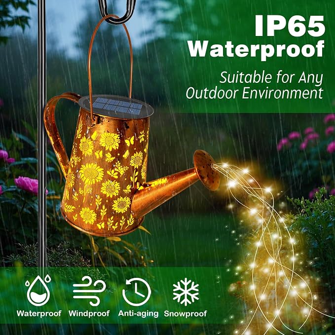 VOOKRY Solar Lights Outdoor Decoration, Large Retro Hanging Metal Solar Watering Can Lights Waterproof Sunflower Garden Decor Outside for Yard Lawn Patio Porch, Birthday Gifts for Women Mom Grandma