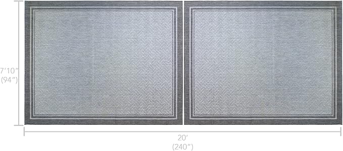 Gertmenian Indoor Outdoor Classic Flatweave Area Rug, Stain & UV Resistant Carpet, Deck, Patio, Poolside & Mudroom, 8x10 Ft Large, Simple Border, Silver Gray, 21908P2