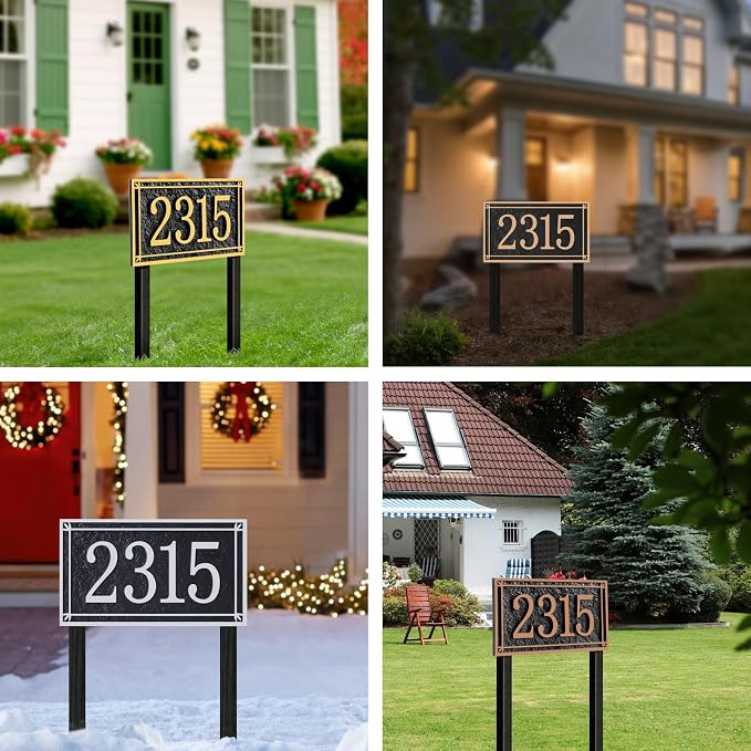 Custom House Address Sign, House Number Plaque Sign for Lawn,Yard,Ground,Driveway,Garden with 2 Stakes,Style 3
