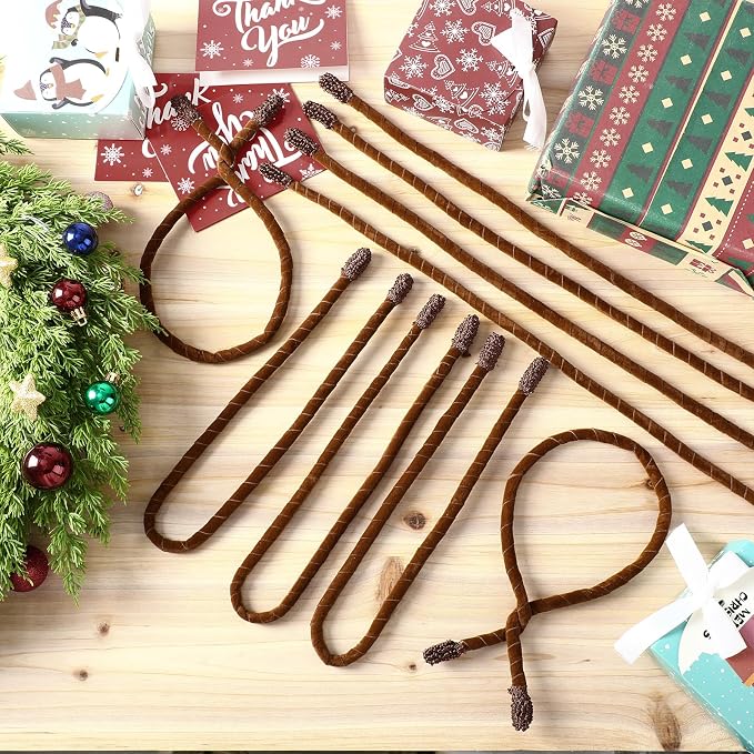 Zhengmy 16 Pcs 25 Inches Christmas Velvet Garland Ties Christmas Decorative Twist Ties for Banister Stairway Railing Reusable Flexible Twist for Xmas Home Decor Holiday Craft Wrapping(Brown)