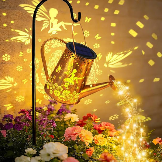 YJFWAL Solar Watering can with Lights, Unique Gifts for Mom Grandma Women Birthday, Waterproof Gardening Gifts Watering Can with Cascading Lights Outdoor Decor for Garden Patio Yard Pathway Backyard