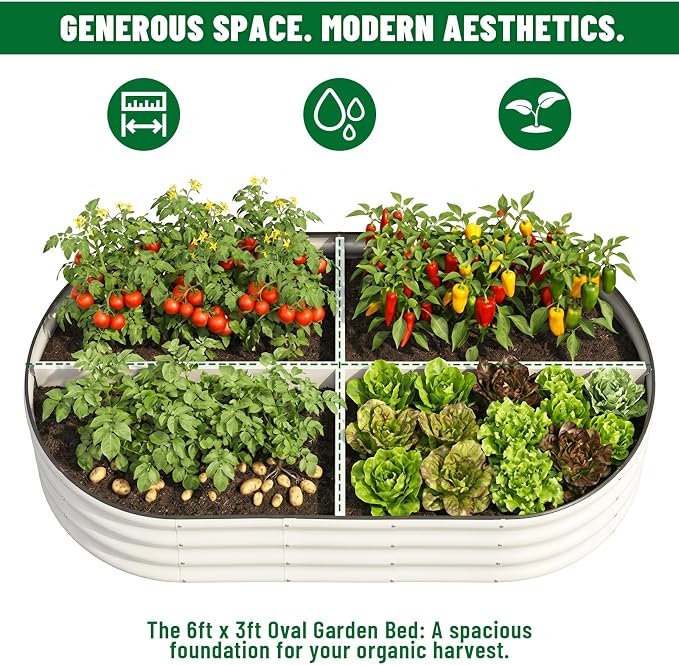 SnugNiture 2 Pcs 6x3x1ft Oval Metal Raised Garden Bed for Vegetables, White