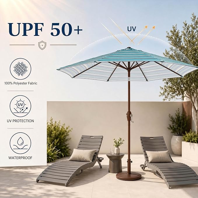 7.5ft Patio Umbrella, Outdoor Table Market Umbrella with Smooth Crank Lift, 6 Windproof Fiberglass Ribs, UPF50+ UV Protection for Deck, Pool, Garden and Backyard