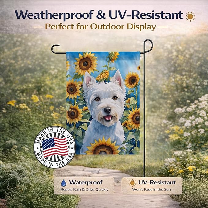 Caroline's Treasures DAC6173GF Westie in Sunflowers Garden Flag Mailbox Flag Decorative Yard Flag Banner Outside Patio Artwork Yard Flower Beds, Garden Size, Multicolor
