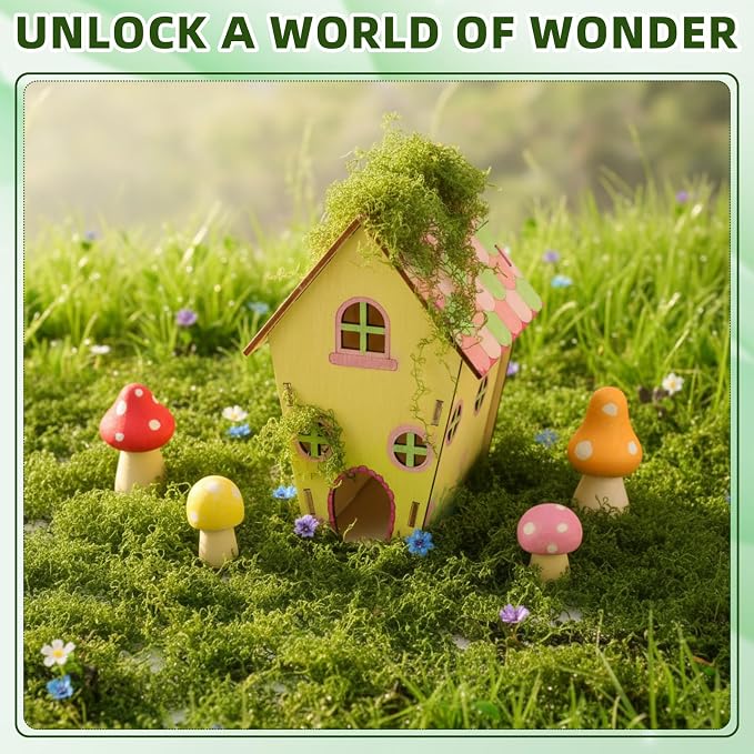 DoubleFill 18 Sets Wooden Fairy House Craft Kit for Kids - Classroom DIY Fairy Garden with Paints & Decorations - School Arts Crafts & Birthday Gift for Activity Party Decor (Classic Style)