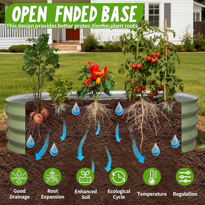 Galvanized Raised Garden Bed Kit, Planter Garden Boxes Outdoor, Oval Large Metal for Vegetables Fruits, Flowers Planter Boxes, Easy Assembly Garden Bed Kit (Green, 4×2×1FT (2-Pack)