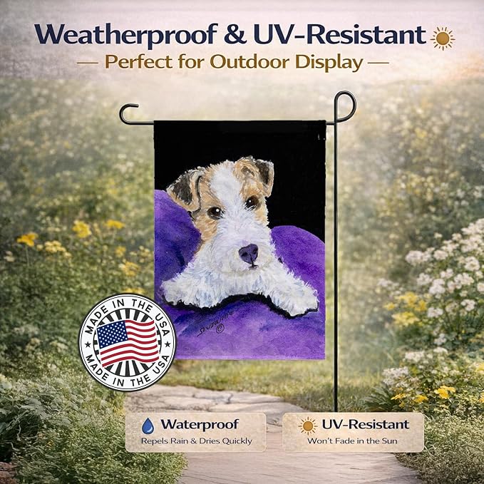 Caroline's Treasures SS8971GF Fox Terrier Garden Flag Mailbox Flag Decorative Yard Flag Banner Outside Patio Artwork Yard Flower Beds, Garden Size, Multicolor