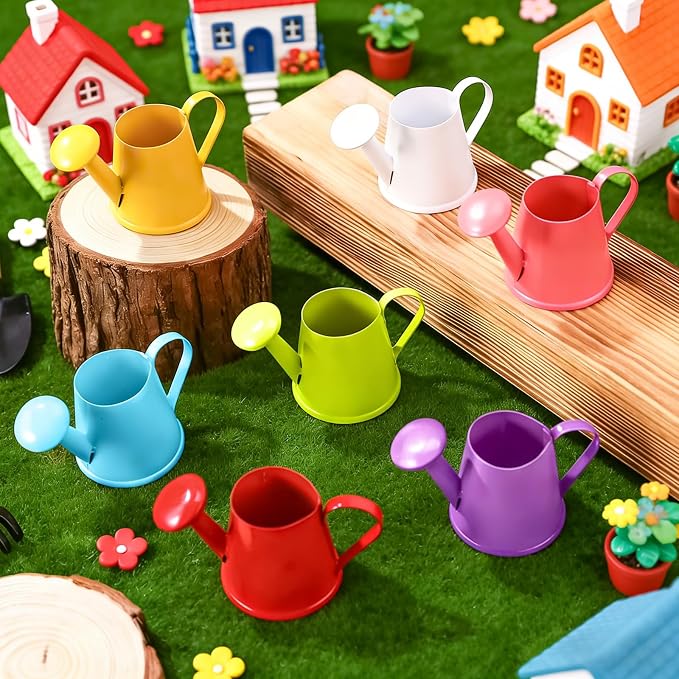 14 Pcs Mini Watering Can Miniature Color Watering Pot Garden Water Can Mini Kettle for House Crafts Party Favors - Rustic Galvanized Jug Vase, House Decor & Gardening Accessories for Flowers