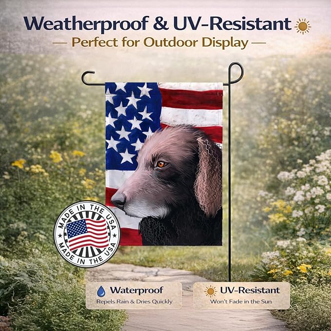 Caroline's Treasures CK6498GF Curly-Coated Retriever American Flag Garden Flag Mailbox Flag Decorative Yard Flag Banner Outside Patio Artwork Yard Flower Beds, Garden Size, Multicolor