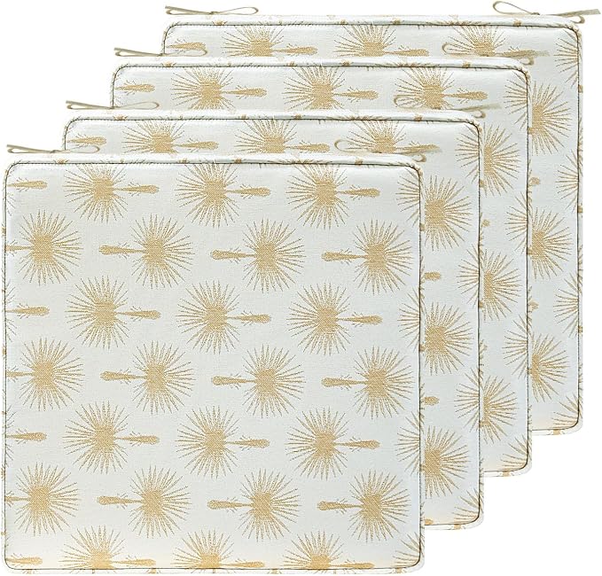 19 x 19 Inch Outdoor Chair Cushions with Tie Straps, Set of 4 Thick Water Repellent Square Patio Chair Pads for Garden Lawn Patio Furniture, Radiant Floral Brocade