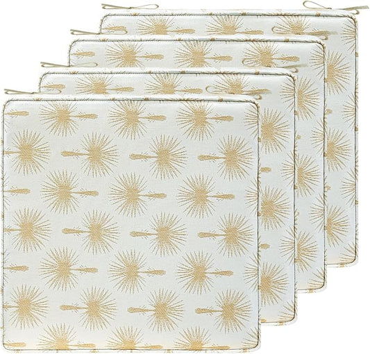 19 x 19 Inch Outdoor Chair Cushions with Tie Straps, Set of 4 Thick Water Repellent Square Patio Chair Pads for Garden Lawn Patio Furniture, Radiant Floral Brocade
