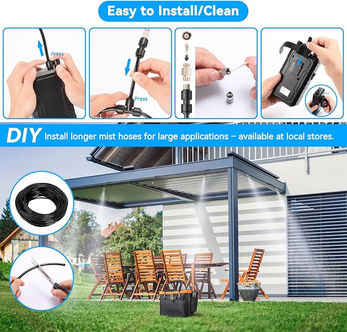 Ausic Portable Misting System for Outside Patio, Outdoor Water Cooling Mister with Battery Powered Pump (Max 8Hrs), 20L Bucket, 26FT Hose, Patio Misters for Tailgating, Pasture, Camping, Canopy, Sport