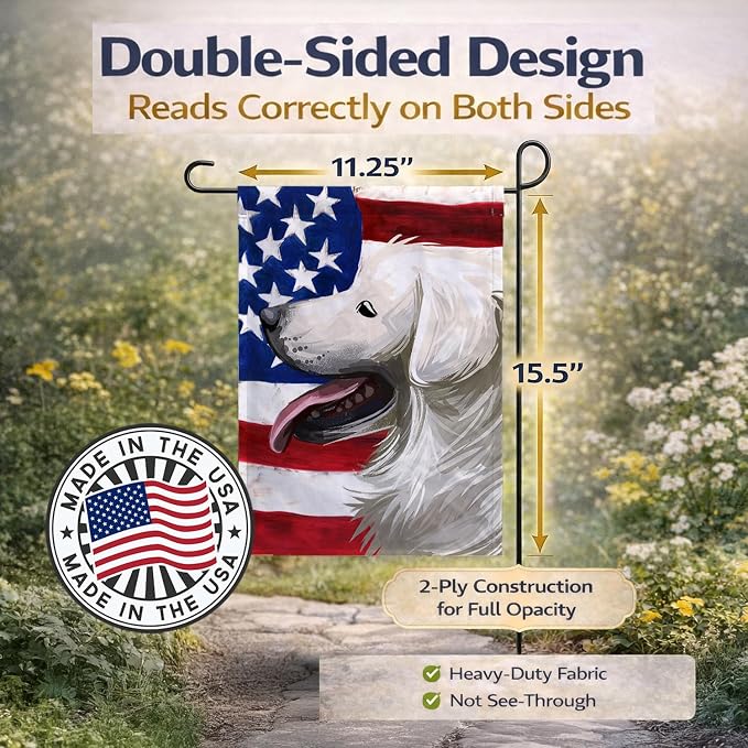 Caroline's Treasures CK6711GF Slovak Cuvac Dog American Flag Garden Flag Mailbox Flag Decorative Yard Flag Banner Outside Patio Artwork Yard Flower Beds, Garden Size, Multicolor