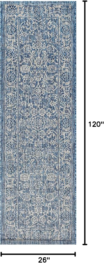 JONATHAN Y Weave Floral Indoor Outdoor Runner Rug 2X10 Navy/Gray, Tela Bohemian Textured for Backyard, Patio, Porch, Easy-Cleaning, High Traffic, Pet-Friendly, Non-Shedding (SMB100B-210)