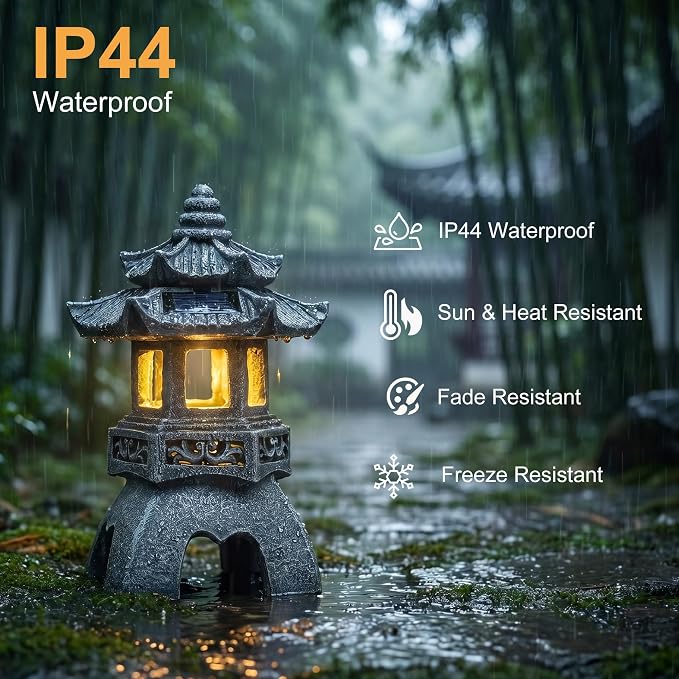 Solar Zen Garden Statue, Pagoda Lantern with 3 Solar Panels, Outdoor Decor for Landscape Patio, Balcony and Yard, Gift for Women Mom and Gramma