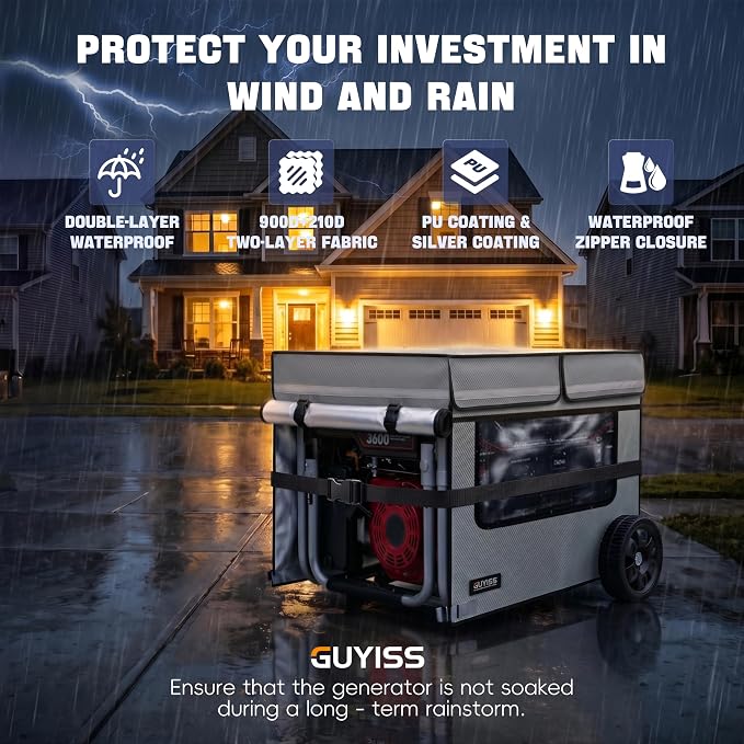 Generator Covers While Running. 32x24x24 Inch Generator Cover, 900D+210D Heavy Duty Waterproof, PVC Transparent Visual Operation Window, Top Can Be Opened for Refueling. Gray