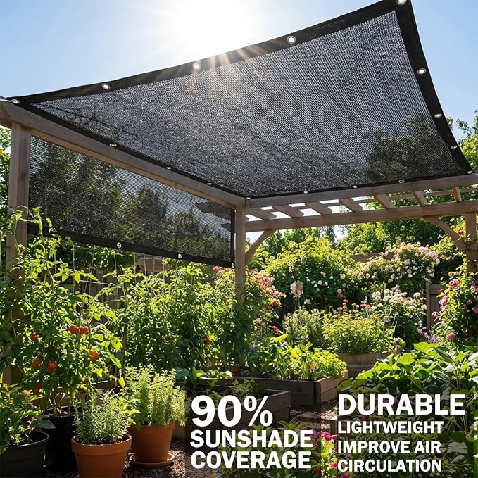 Black Shade Cloth 90%,3x10 FT UV Resistant Mesh Tarp, Durable Shade Net for Plants Cover, Dog Kennel, Chicken House and Outdoor Garden Protection