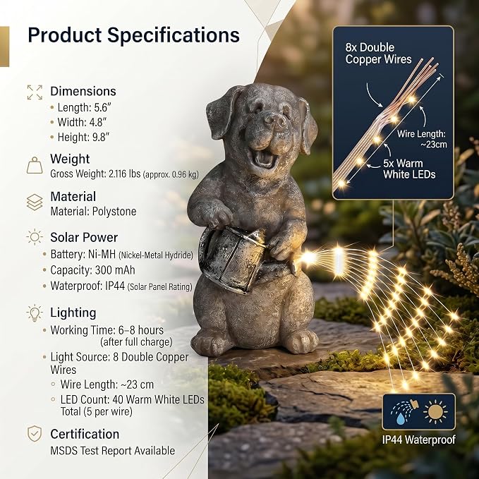 Lavezee Solar Garden Decor Dog Statues Outdoor, Dog Garden Statue 9.8‘’ for Yard Decorations Outdoor, Ideal Gifts for Mom Dad Dog Lovers Birthday Housewarming Present