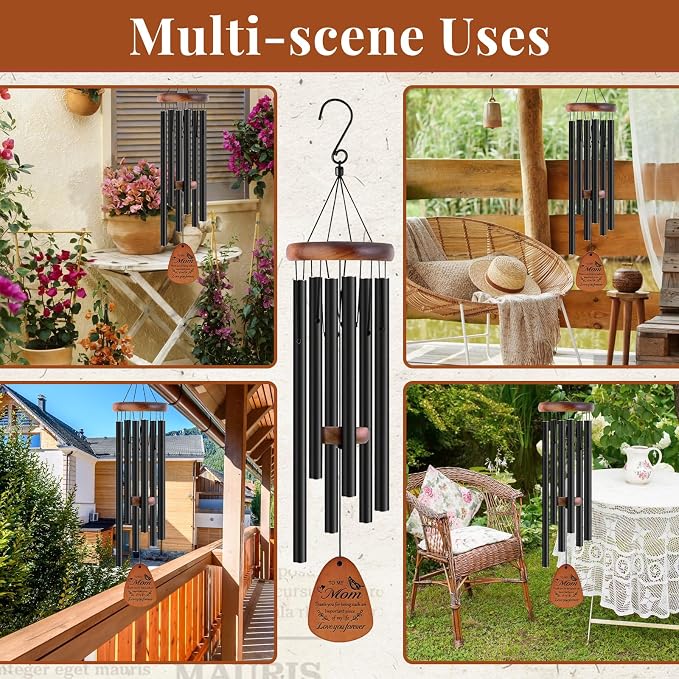 JOBOSI Mother's Bouquet Memorial Wind Chime with Black Tube Decorative Gift,Indoor/Outdoor Decorative Gift, Perfect for Mothers, Ladies, and Grandma