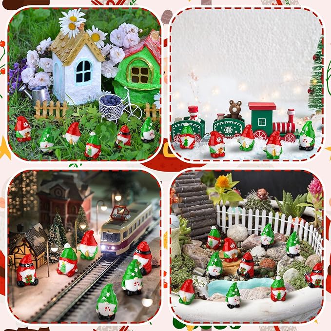 80 Pcs Christmas Mini Gnomes Green and Red Resin Christmas Miniature Gnomes Figurines Xmas Tiny Resin Statues Table Centerpieces for Patio Garden Ornament to Hide