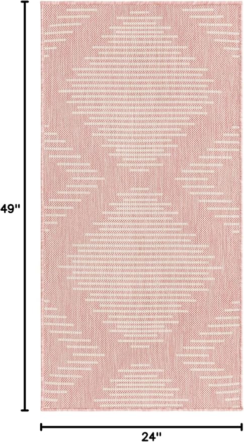 Unique Loom Outdoor Modern Collection Area Rug - Tambor (2' x 4' 1" Runner, Pink/ Ivory)