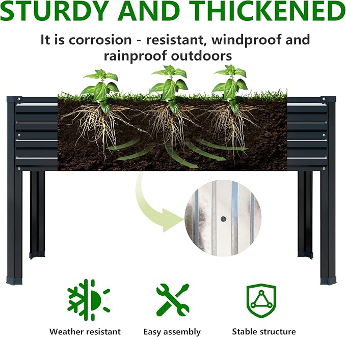 DIIYIV Galvanized Raised Garden Bed with Legs,48×24×30in Elevated Planter Box for Backyard,Garden, Patio, Balcony, 350lb Capacity,Planters for Outdoor Plants,Black